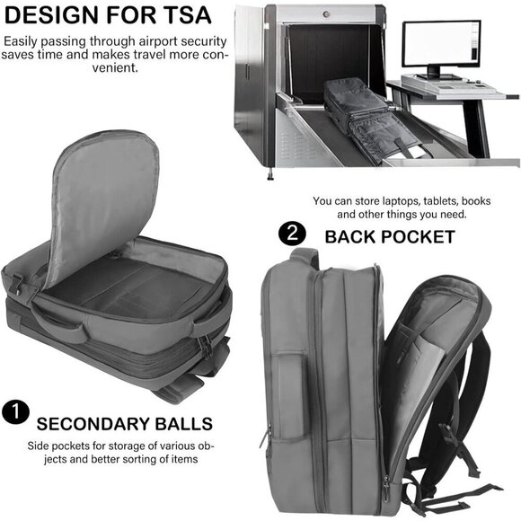 17.3inch Laptop Backpack USB Charging Port Rucksack for Men Women (Gray) - Picture 5 of 9